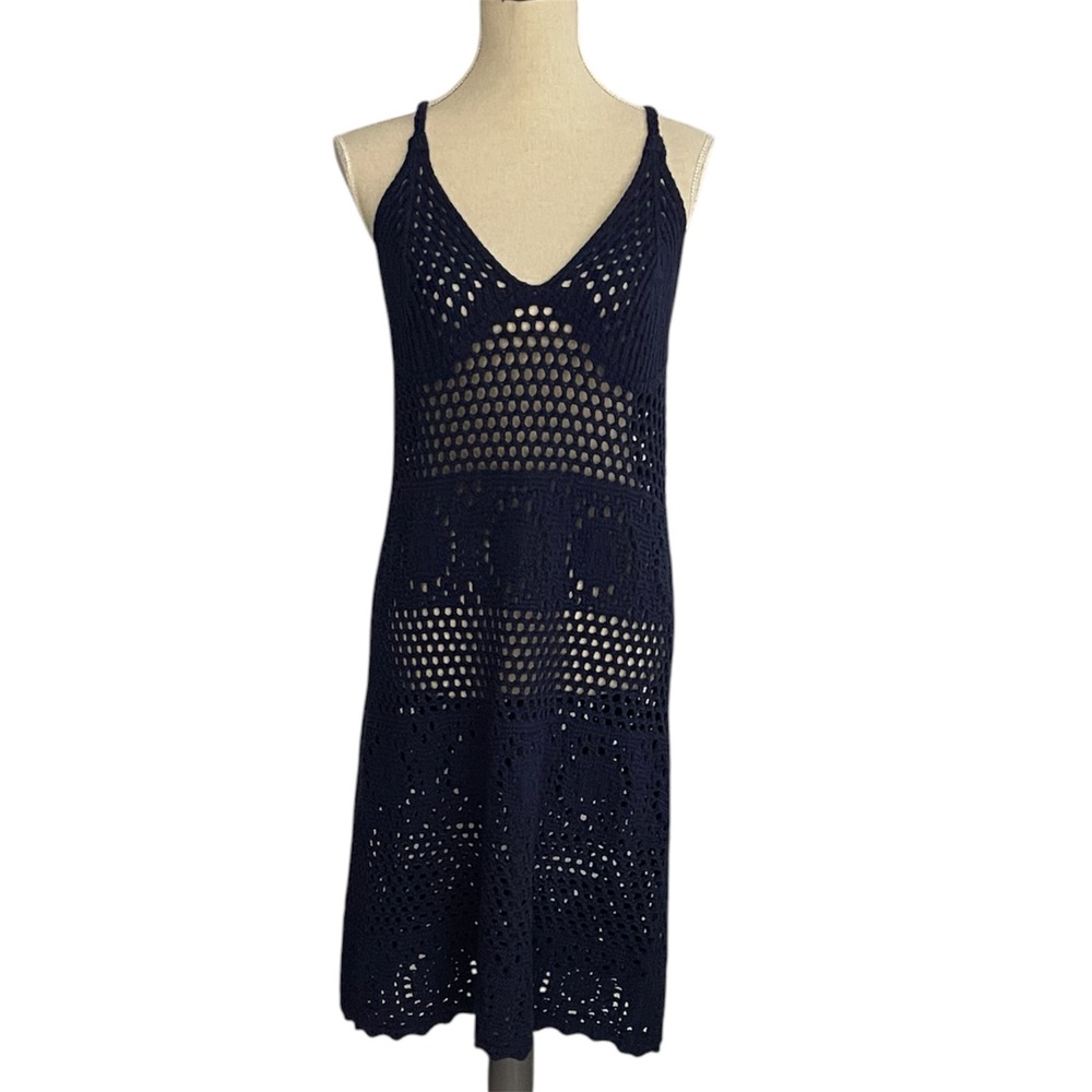 Aerie Crochet Dress Womens XL Navy Blue Swim Cover‎ Up V-Neck Mini
